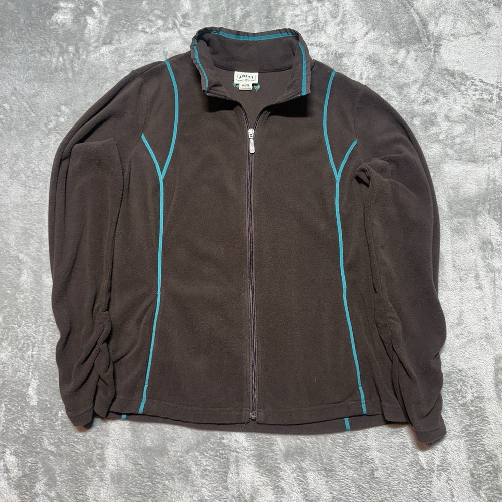 Ariat Women's XXL 2XL Brown Fleece Jacket Full Zip Turquoise Teal Western